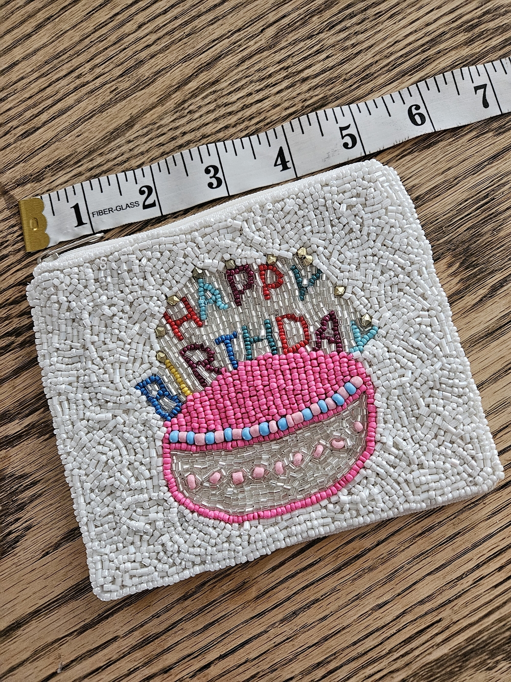 Happy Birthday Beaded Pouch/Gift Card Holder. NWOT.